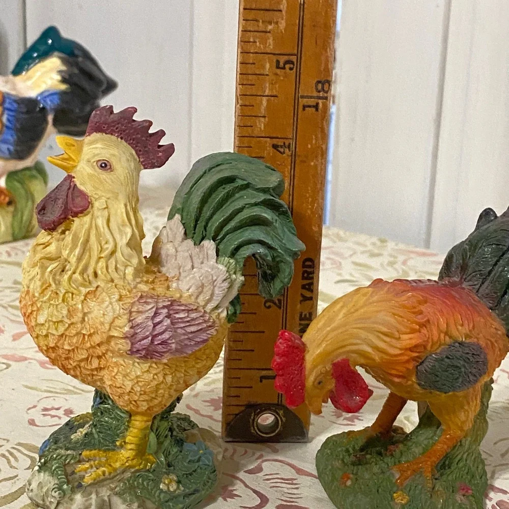 Rooster Bundle Alco Ceramic Small Utensil Holder 2 Resin Rooster Figurines VTG